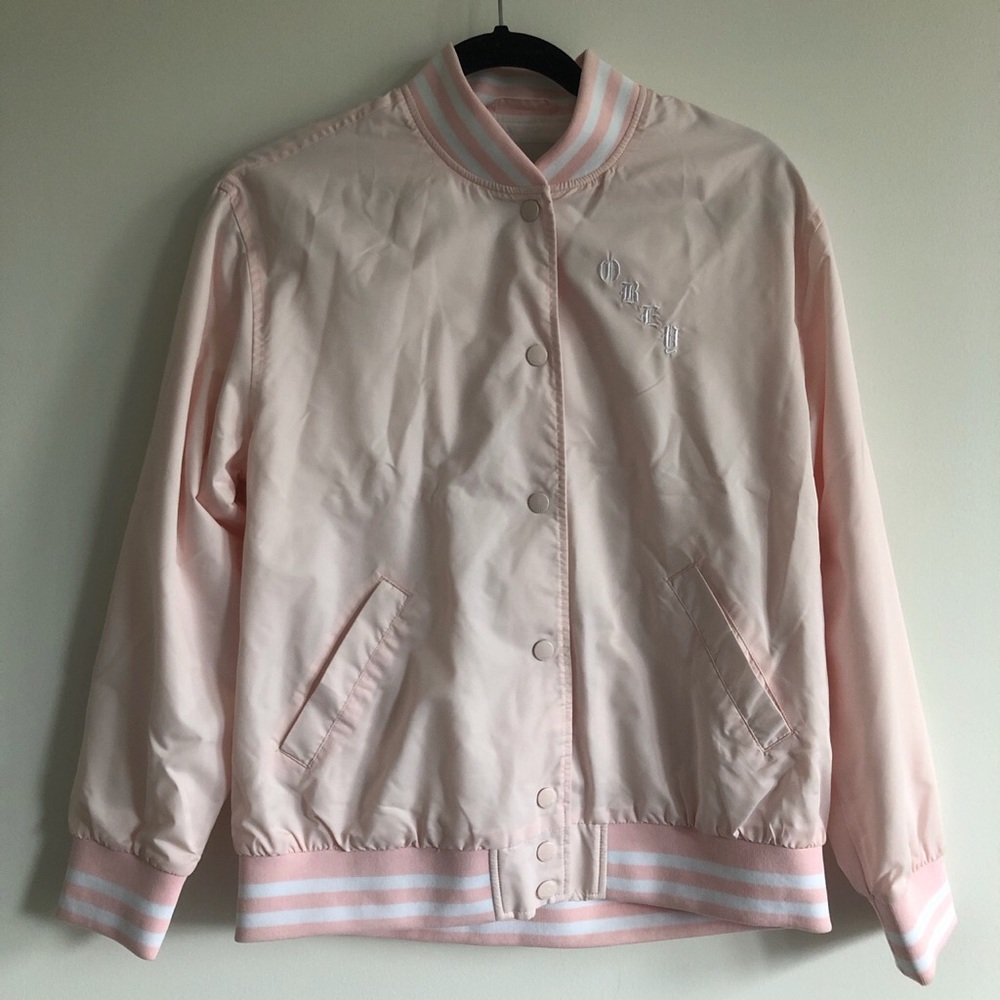 Obey Baby Pink Floral Embroidered Bomber Jacket